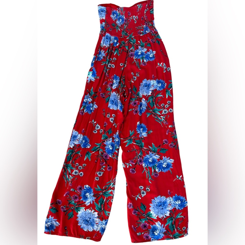 Band of Gypsies Strapless  Smocked Ruched Floral High Waisted Red Romper S